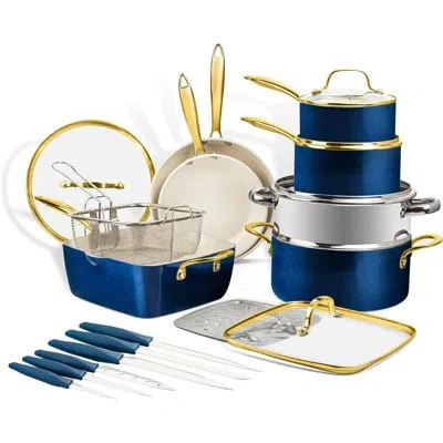 Gotham Steel Navy 20 Piece Ultra Nonstick Ceramic Cookware Set With Knutriblade Knives