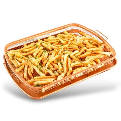 Gotham Steel Nonstick Air Fryer Tray For Oven With Recipe Book - 16" X 12" In Copper