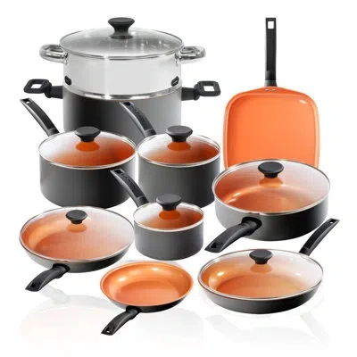 Gotham Steel Pro Premier Hard Anodized 17 Piece Nonstick Cookware Set In Gray;orange