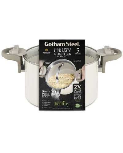 Gotham Steel Ultra Nonstick Ceramic 5qt Pasta Pot With Strainer, Twist & Lock Handles In Neutral
