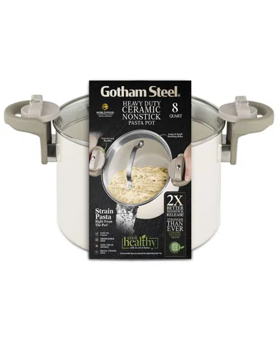 Gotham Steel Ultra Nonstick Ceramic 8qt Pasta Pot With Strainer, Twist & Lock Handles In Neutral