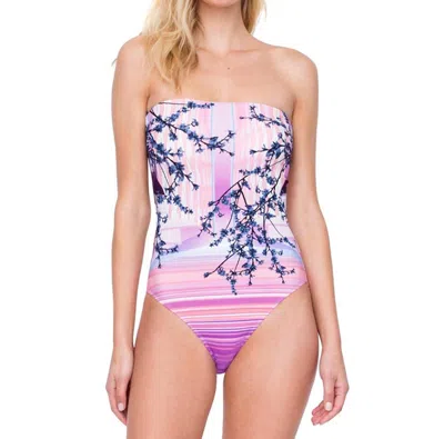 Gottex Bandeau Strapless High Leg One Piece Swimsuit In Hanami In Purple