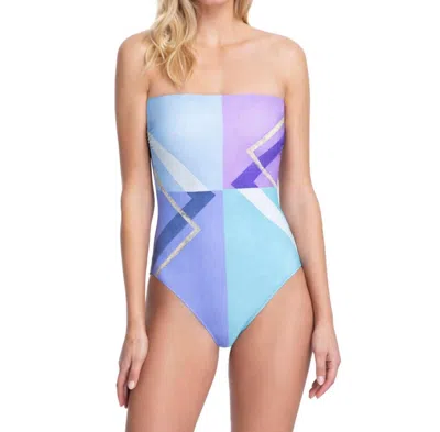 Gottex Bandeau Strapless One Piece Swimsuit In Got Modern Art In Gold