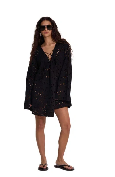 Gottex Beach Life Coastal Lace Mini Dress Cover-up In Black