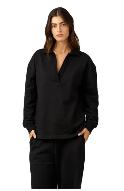 Gottex Beach Life Cozy Coast Airport Collared V Neck Sweatshirt In Black