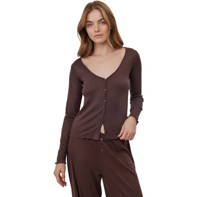 Gottex Beach Life Daydream Pointelle Buttoned Loungewear Top In Brown