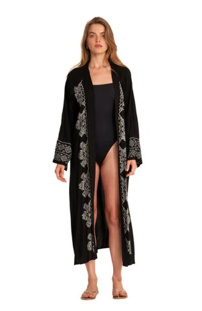 Gottex Beach Life Embroidered Swim Cover Up Kimono In Black