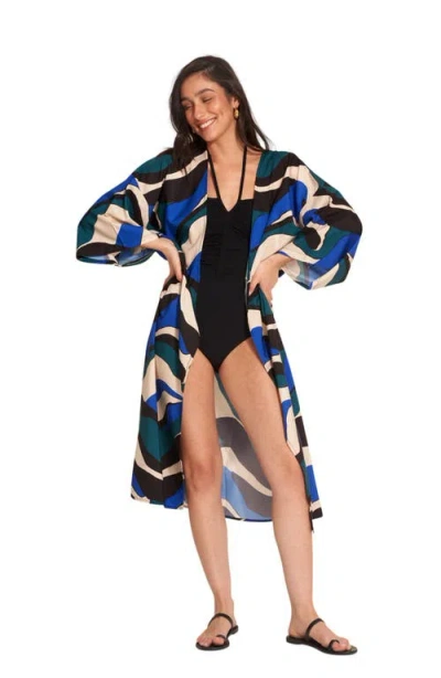 Gottex Beach Life Iris Midi Swim Cover Up Kimono In Multi/blu