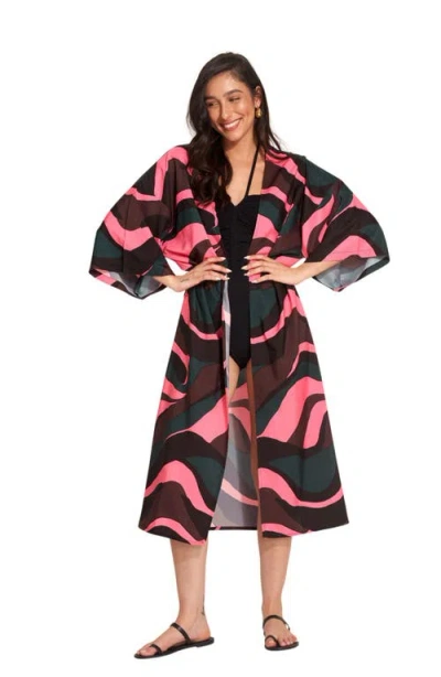 Gottex Beach Life Iris Midi Swim Cover Up Kimono In Multi/pink