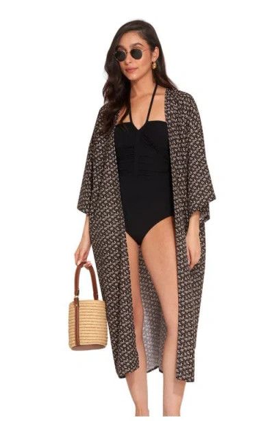 Gottex Beach Life Mika Short Sleeves Swim Cover Up Kimono In Black/multi