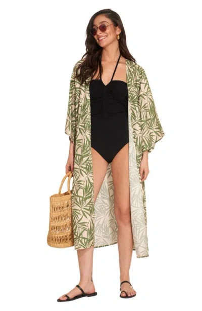 Gottex Beach Life Noam Short Sleeves Swim Cover Up Kimono In Multi/green