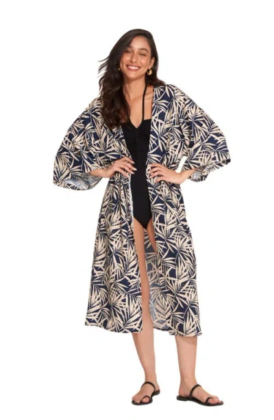 Gottex Beach Life Noam Short Sleeves Swim Cover Up Kimono In Multi/navy