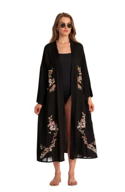 Gottex Beach Life Peacock Swim Cover Up Kimono In Black