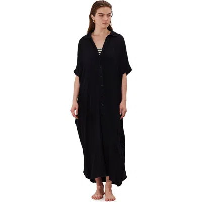 Gottex Beach Life Solena Crêpe Oversized Shirt Dress Cover-up In Black