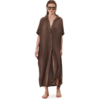 Gottex Beach Life Solena Crêpe Oversized Shirt Dress Cover-up In Brown