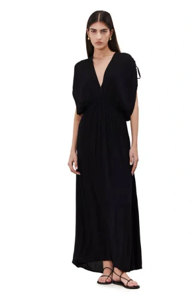 Gottex Beach Life Solena Crêpe V Neck Open Back Midi Dress Cover-up In Black