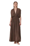 Gottex Beach Life Solena Crêpe V Neck Open Back Midi Dress Cover-up In Brown