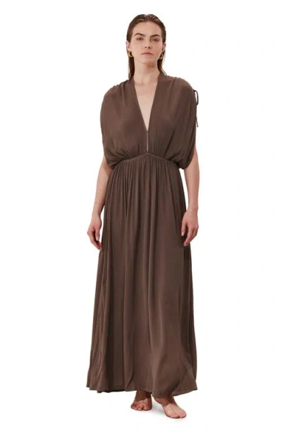 Gottex Beach Life Solena Crêpe V Neck Open Back Midi Dress Cover-up In Brown