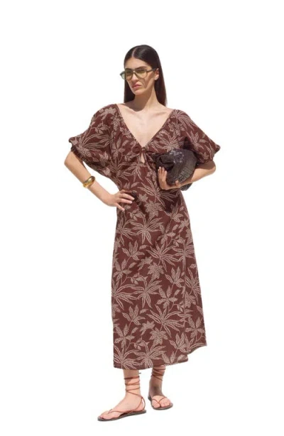 Gottex Beach Life Terra Printed Puff Sleeve Midi Dress Cover-up In Brown