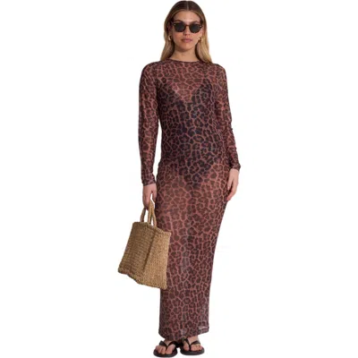 Gottex Beach Life Wild Mesh Long Sleeve Dress Cover-up In Brown