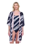 Gottex Bejeweled Flutter Sleeve Robe With Tie In Black White Cream
