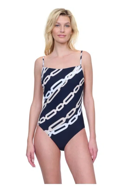 Gottex Bejeweled Lingerie Strap Underwire One Piece In Black White Cream