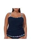 Gottex Canva Plus Size Shirred Underwire Tankini Top In Blue