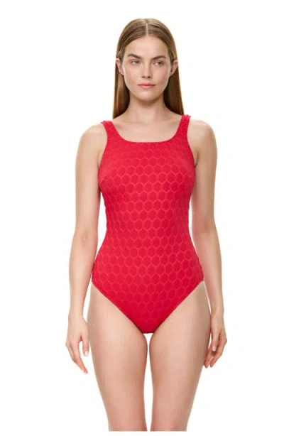 Gottex Chained Reaction Textured Post Mastectomy High Neck One Piece In Red