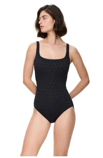 Gottex Chained Reaction Textured Square Neck One Piece In Black