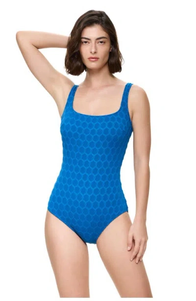 Gottex Chained Reaction Textured Square Neck One Piece In Blue