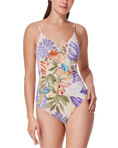 Gottex Cherry Blossom V Neck Thin Strap One Piece Swimsuit In Multi