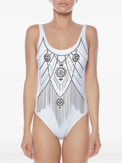 Gottex Crystal-embellished Fringed Swimsuit In White