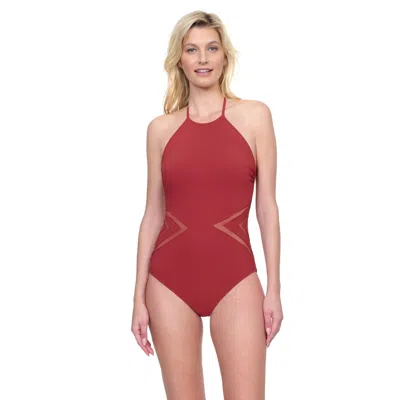 Gottex Day Dreamer High Neck Halter One Piece In Red