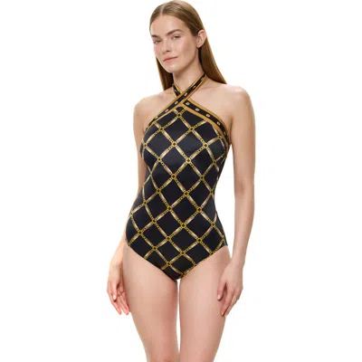 Gottex Deco Riviera High Neck Halter One Piece Swimsuit In Black