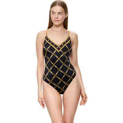 Gottex Deco Riviera V-neck One Piece Swimsuit In Multi