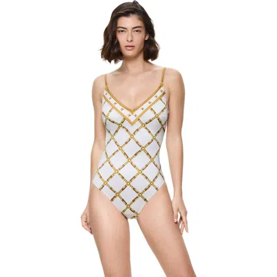 Gottex Deco Riviera V-neck One Piece Swimsuit In Neutral