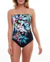 Gottex Bandeau One Piece Swimsuit In Got Dusk Bloom In Multiblack