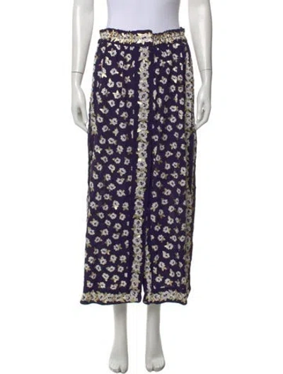 Pre-owned Gottex Floral Print Long Skirt In Blue