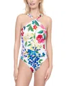 Gottex Floral Print Twist Neck Swimsuit In Off White Multi