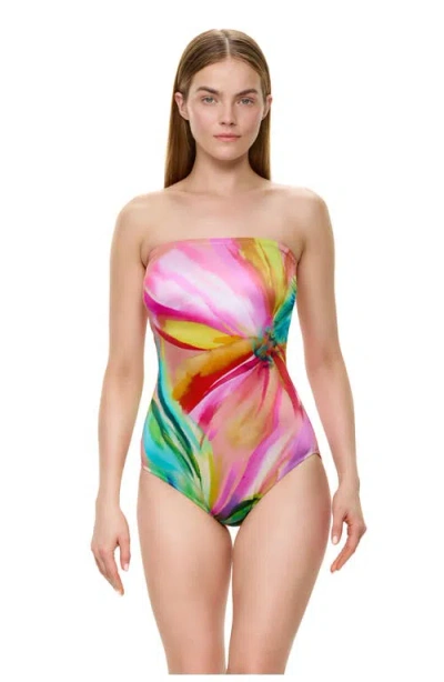 Gottex Floral Rhythm Bandeau One Piece In Pink-multi