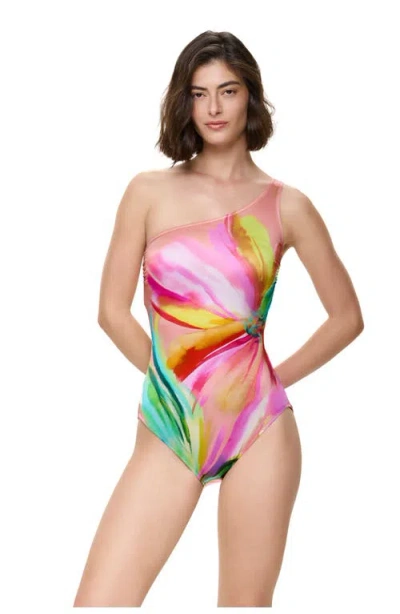 Gottex Floral Rhythm One Shoulder One Piece In Pink