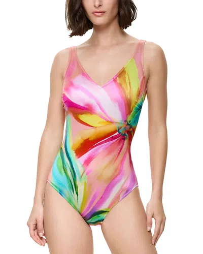 Gottex Floral Rhythm V Neck One Piece Swimsuit In Multi