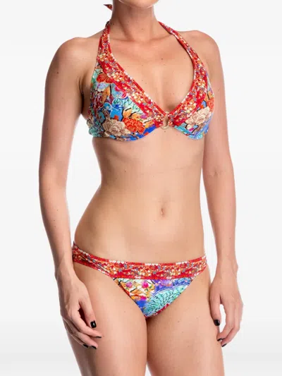 Gottex Floral-print Medium-rise Bikini Bottoms In Orange