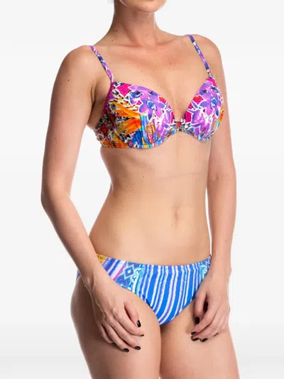 Gottex Floral-print Striped Bikini In Blue