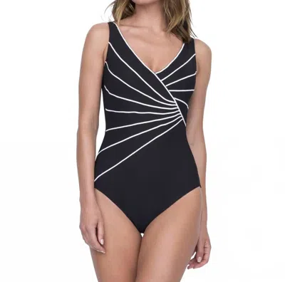 Gottex Full Coverage Surplice High Back One Piece Swimsuit In Got Black In Blue