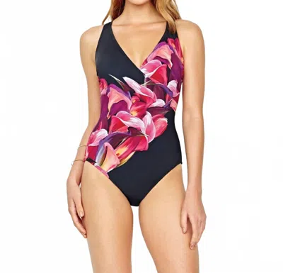 Gottex Full Coverage Surplice One Piece Swimsuit In Got Sangria In Blue