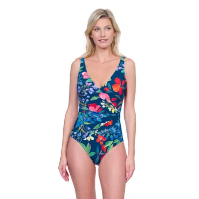 GOTTEX GARDEN DREAM V-NECK SURPLICE ONE-PIECE SWIMSUIT