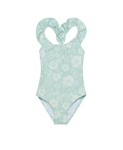 Gottex Kids California Dreams Textured Square Neck Ruffle One Piece In Green