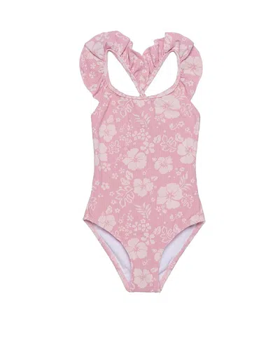 Gottex Kids California Dreams Textured Square Neck Ruffle One Piece In Pink