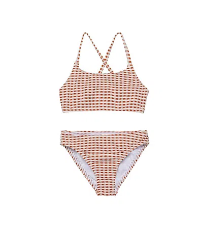 Gottex Kids Forever Gingham Textured Criss Cross Strap Swim Set In Multi